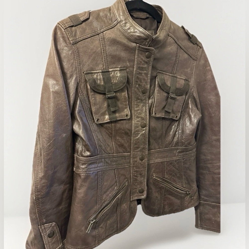 VTG Wilsons Leather Distressed Racer Jacket Brown Moto Y2K